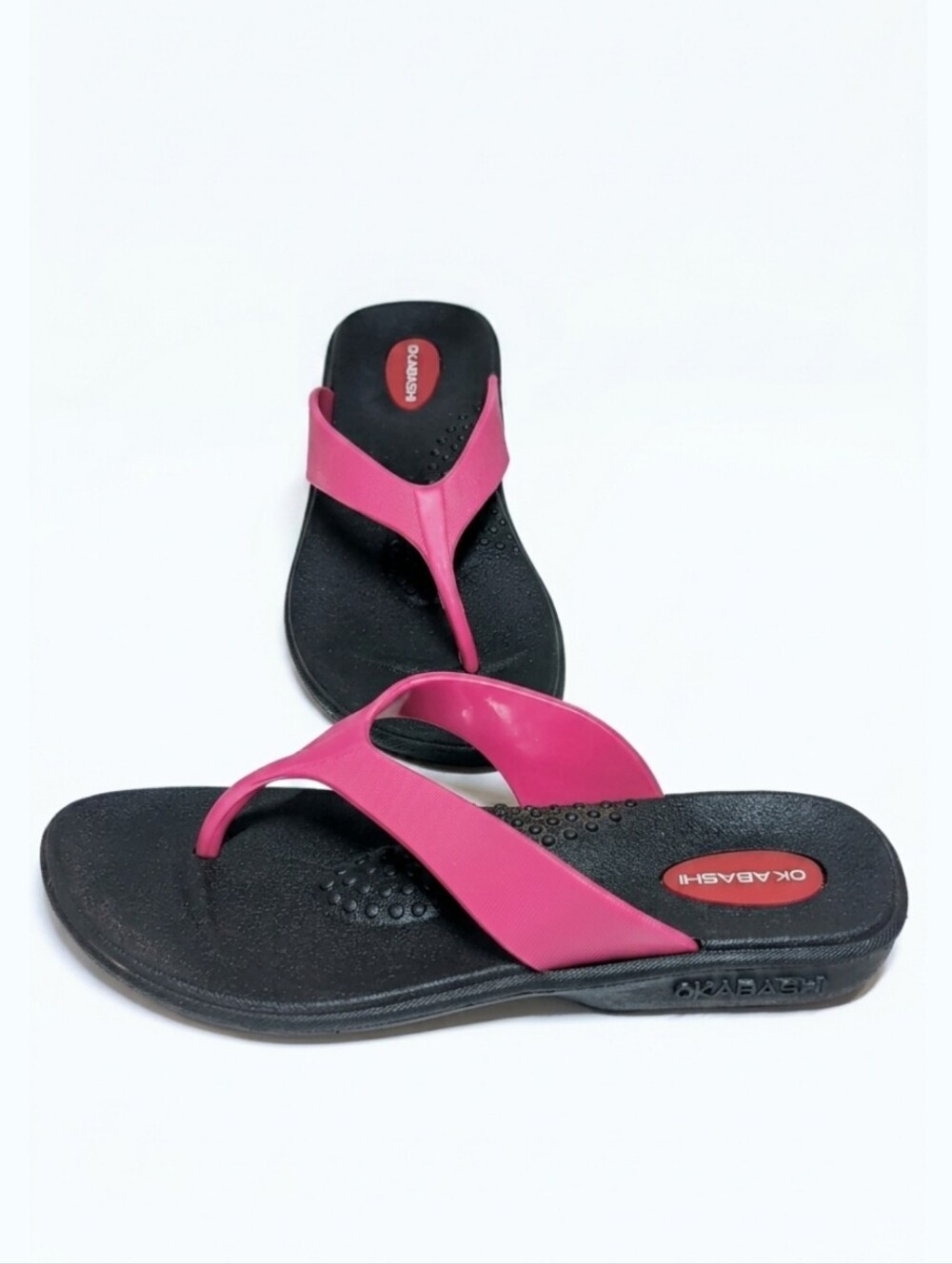 Okabashi Womens Breeze Thong Sandals Pink Black Arch Support Size Small Shoes